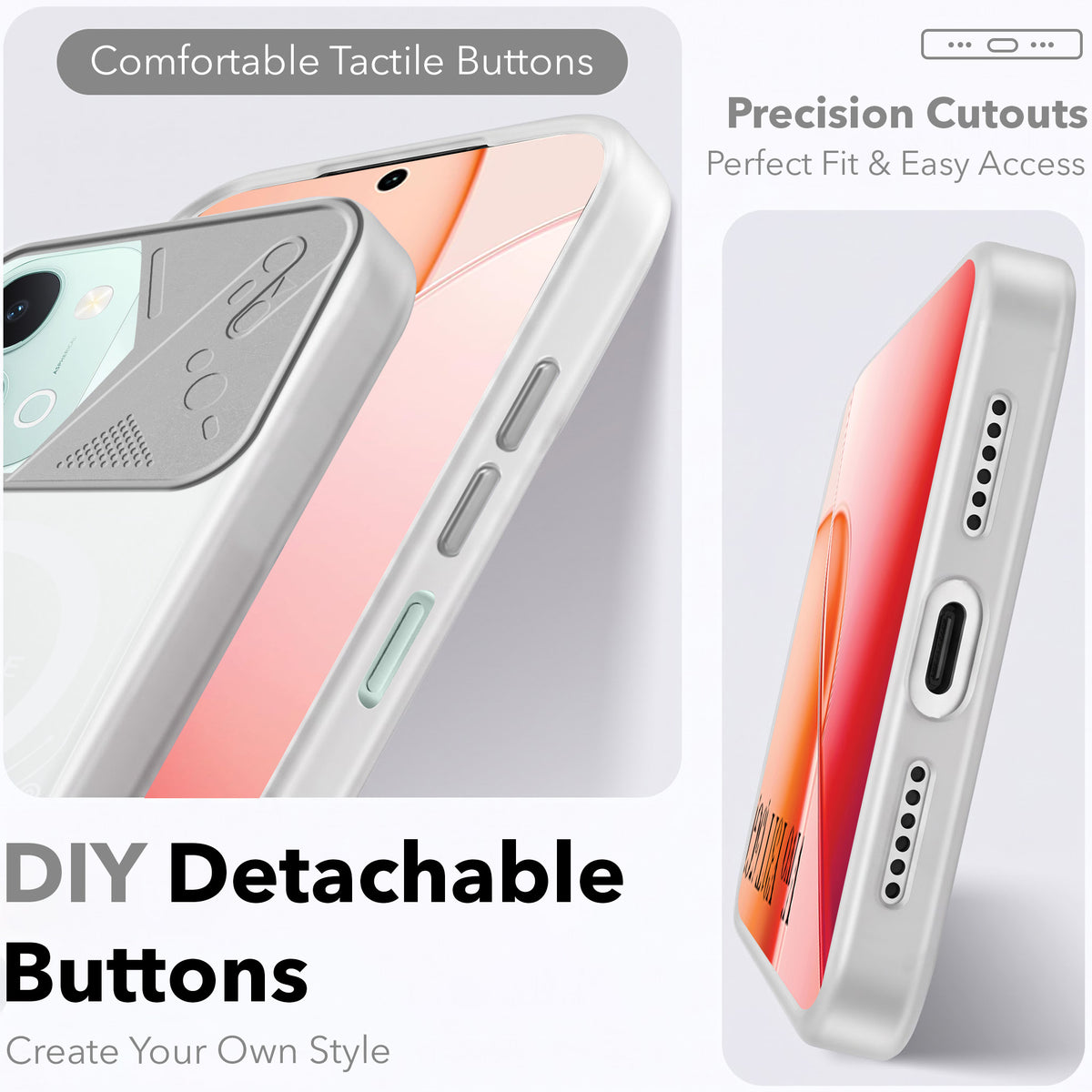 For Vivo Y31T 5G Metallic Back Cover Case (Metallic Camera Protection & Buttons | Translucent Milky Shade | Hard Polycarbonate)