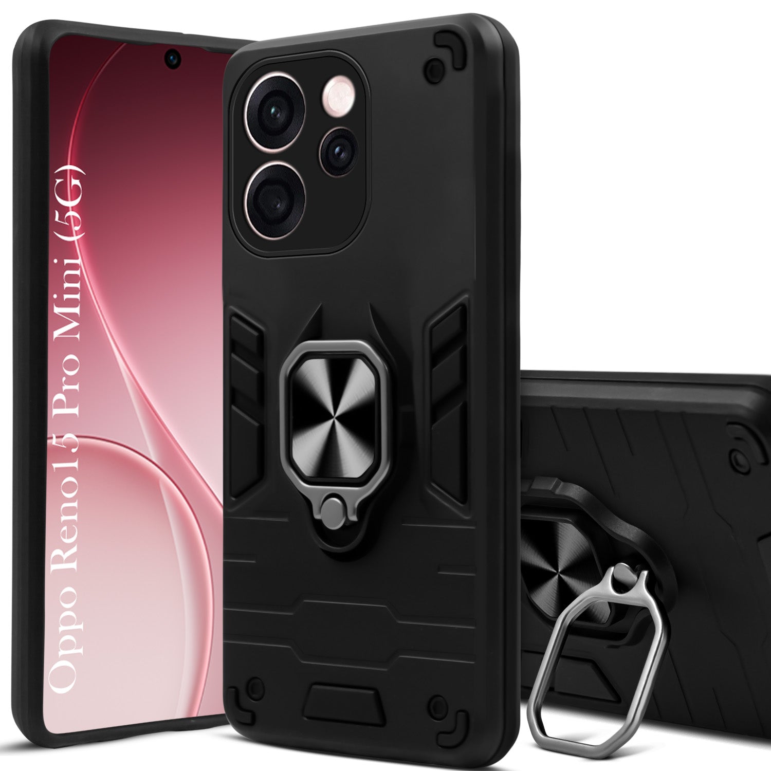 For Oppo Reno15 Pro Mini 5G | Oppo Reno 15 Pro Mini 5G Back Cover Case Hybrid Armor (Shockproof Dual Layer Polycarbonate |Ring Holder Kickstand)