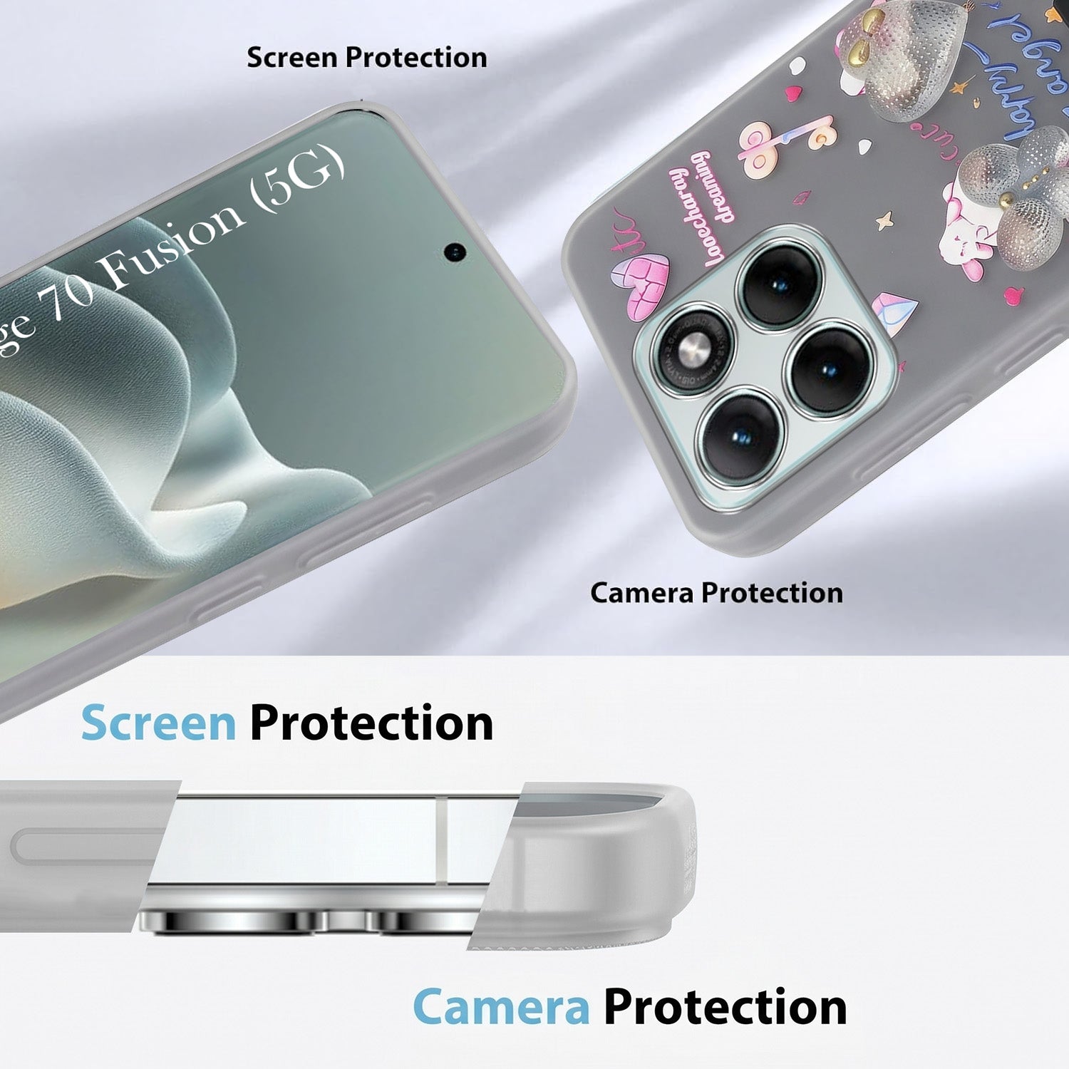 For Motorola Moto Edge 70 Fusion Back Cover Case (3D Cute Heart Strap Holder | Camera Protection | Designer Girls Print)