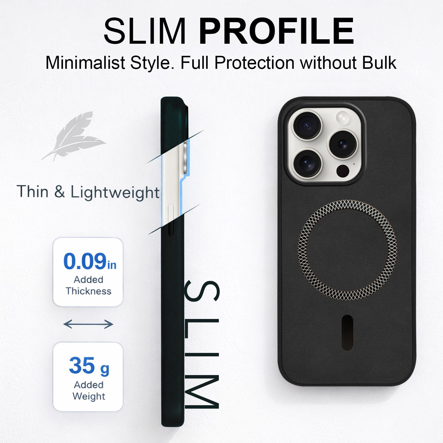 For Apple iPhone 15 Pro Back Cover Case Leather Finish (MagSafe Compatible Wireless Charging | Soft Touch | Camera Bump Protection)