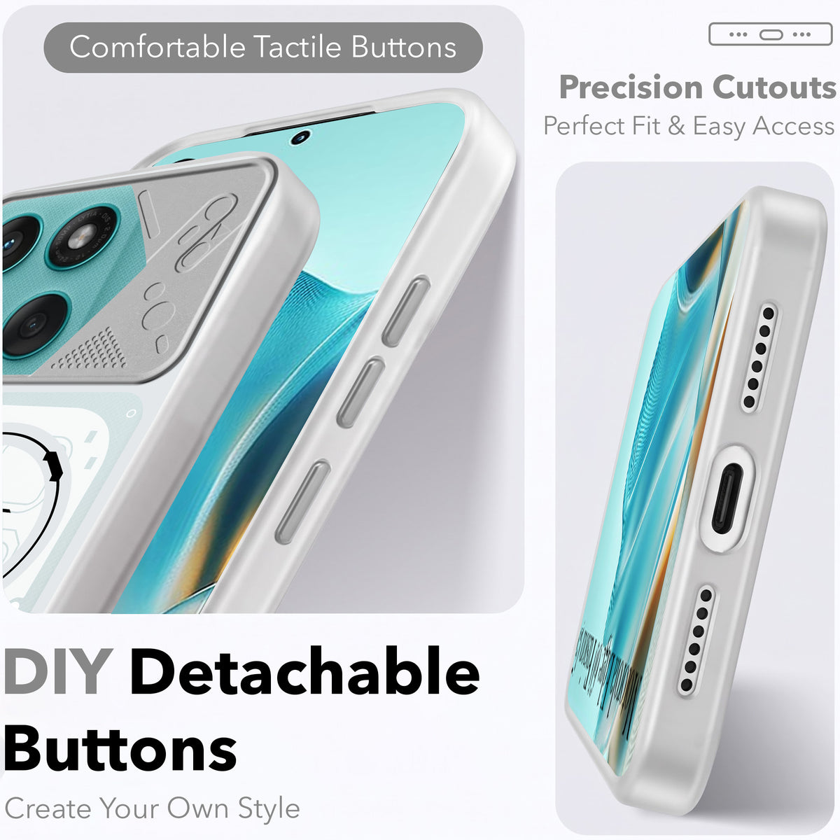 For Motorola Moto Edge 60 Fusion Metallic Back Cover Case (Metallic Camera Protection & Buttons | Translucent Milky Shade | Hard Polycarbonate)