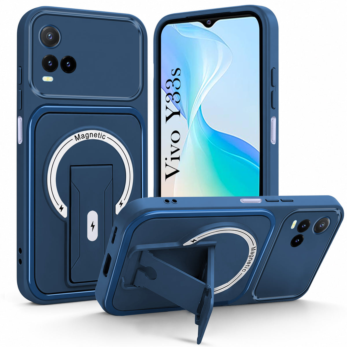 For Vivo Y33s Back Case Cover Metallic (Hybrid Armor Kickstand | MagSafe Compatible | Camera Protection Shockproof)