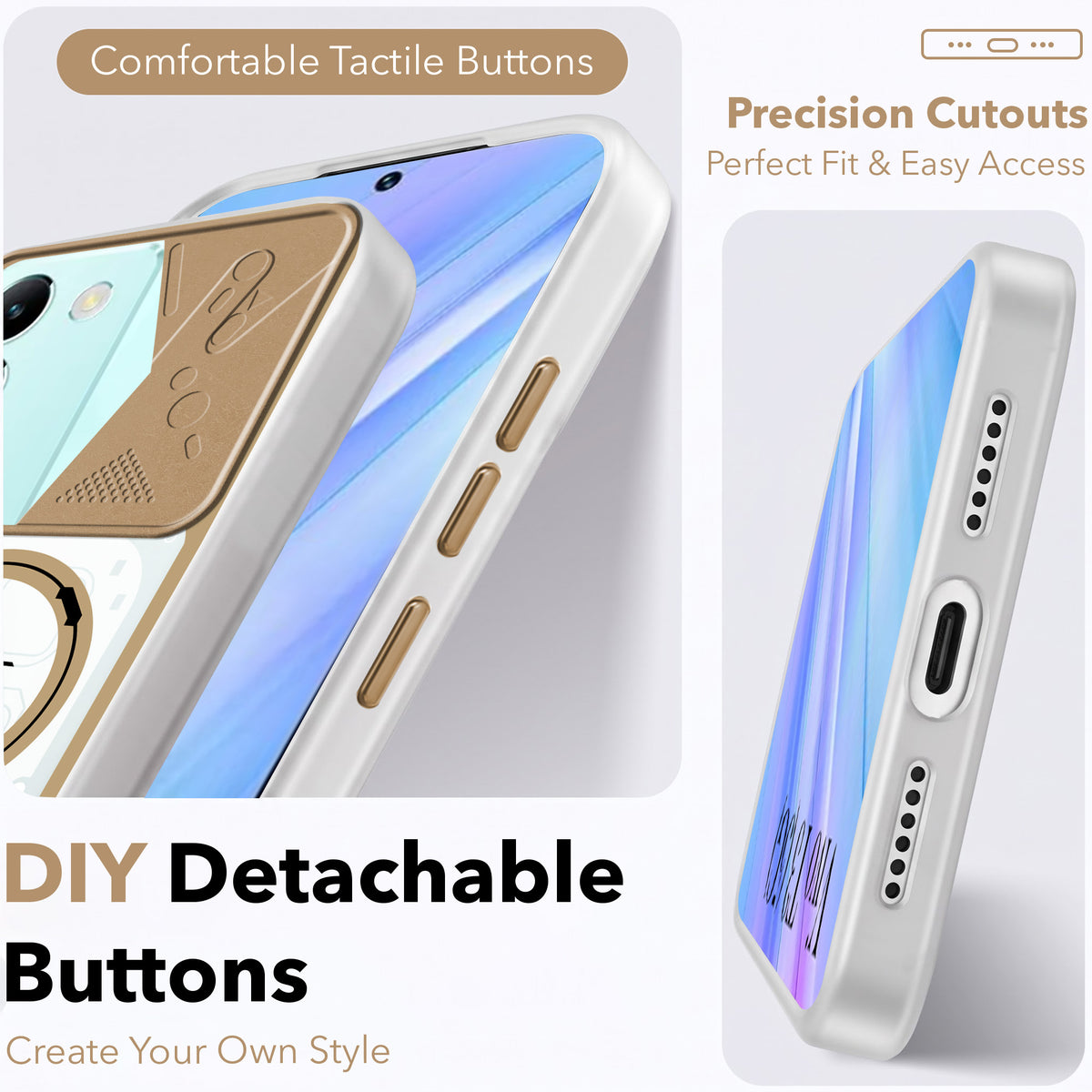 For Vivo T3 5G Metallic Back Cover Case (Metallic Camera Protection & Buttons | Translucent Milky Shade | Hard Polycarbonate)