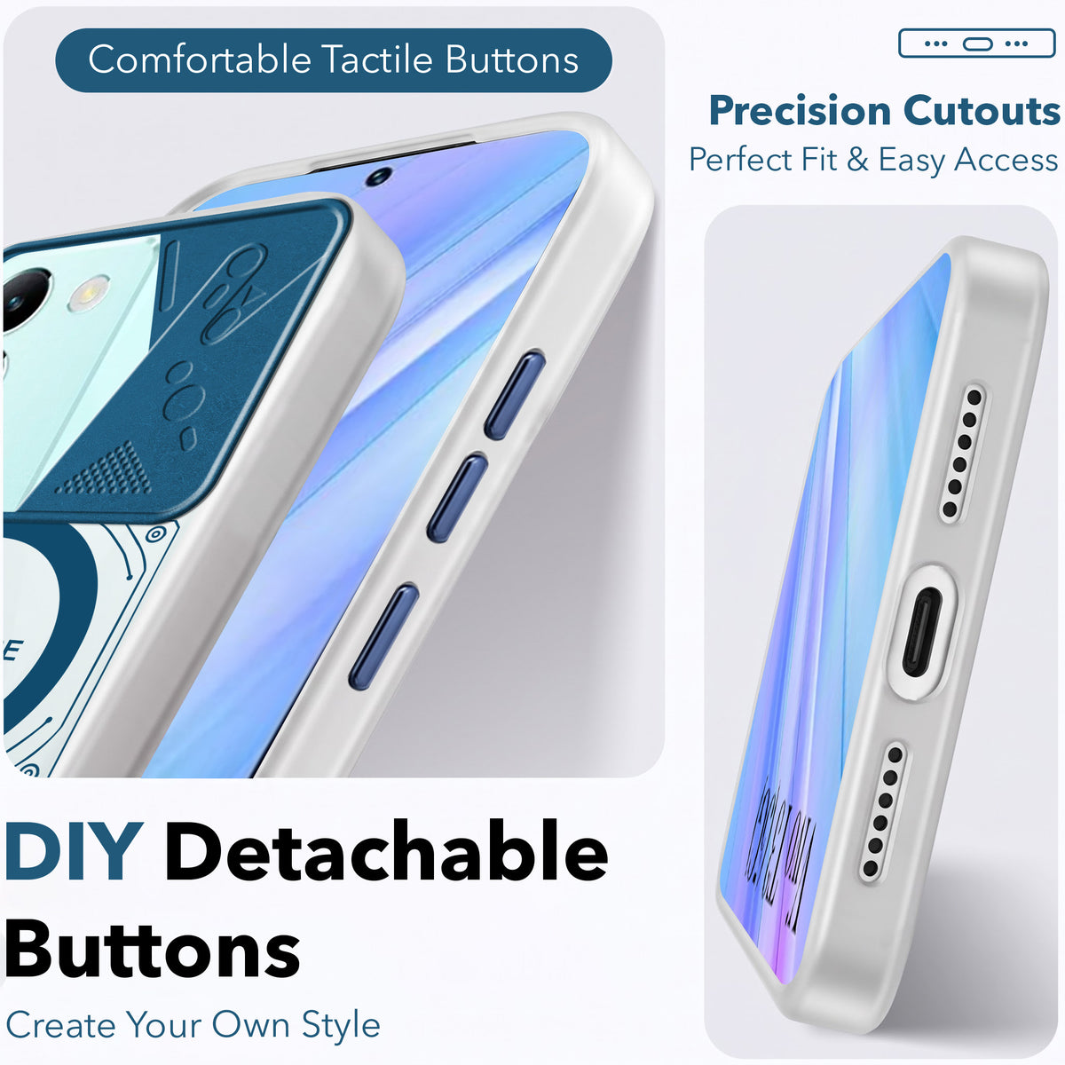 For Vivo T3 5G Metallic Back Cover Case (Metallic Camera Protection & Buttons | Translucent Milky Shade | Hard Polycarbonate)