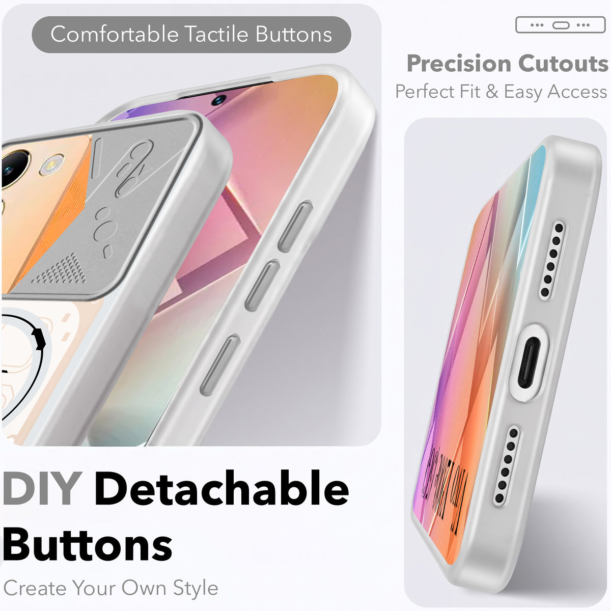 For Vivo Y200e Metallic Back Cover Case (Metallic Camera Protection & Buttons | Translucent Milky Shade | Hard Polycarbonate)