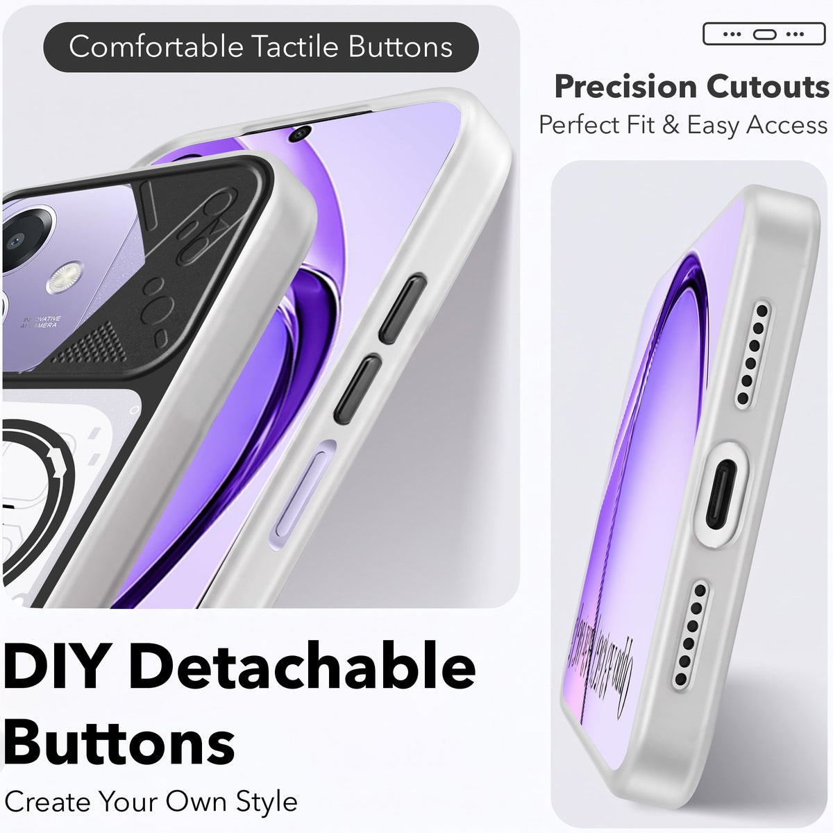For Oppo A3X (4G/5G) | Oppo A3 5G Metallic Back Cover Case (Metallic Camera Protection & Buttons | Translucent Milky Shade | Hard Polycarbonate)