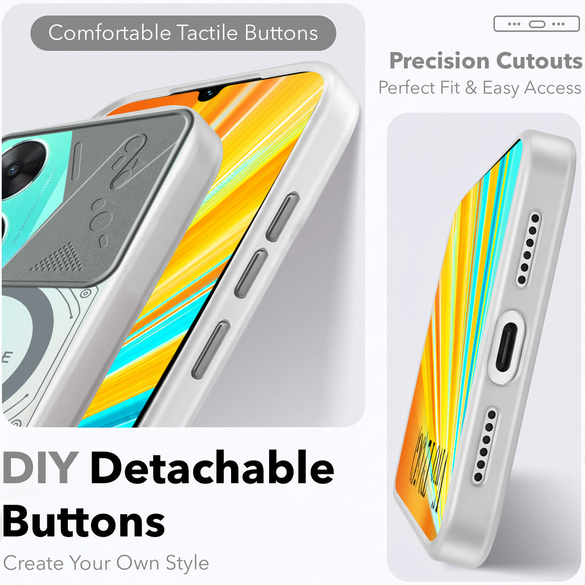 For Vivo T2 Metallic Back Cover Case (Metallic Camera Protection & Buttons | Translucent Milky Shade | Hard Polycarbonate)