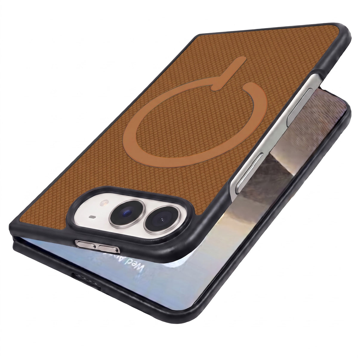 For Apple iPhone Duo Premium Magnetic Back Cover Case (MagSafe Compatible | 180° Folding Design | Soft Microfiber Inner Lining | Textured Blue Finish)