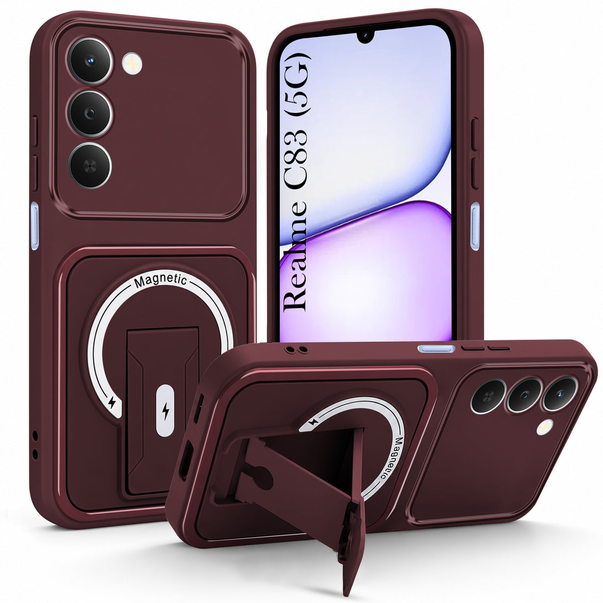 For Realme C83 5G Back Case Cover Metallic (Hybrid Armor Kickstand | MagSafe Compatible | Camera Protection Shockproof)