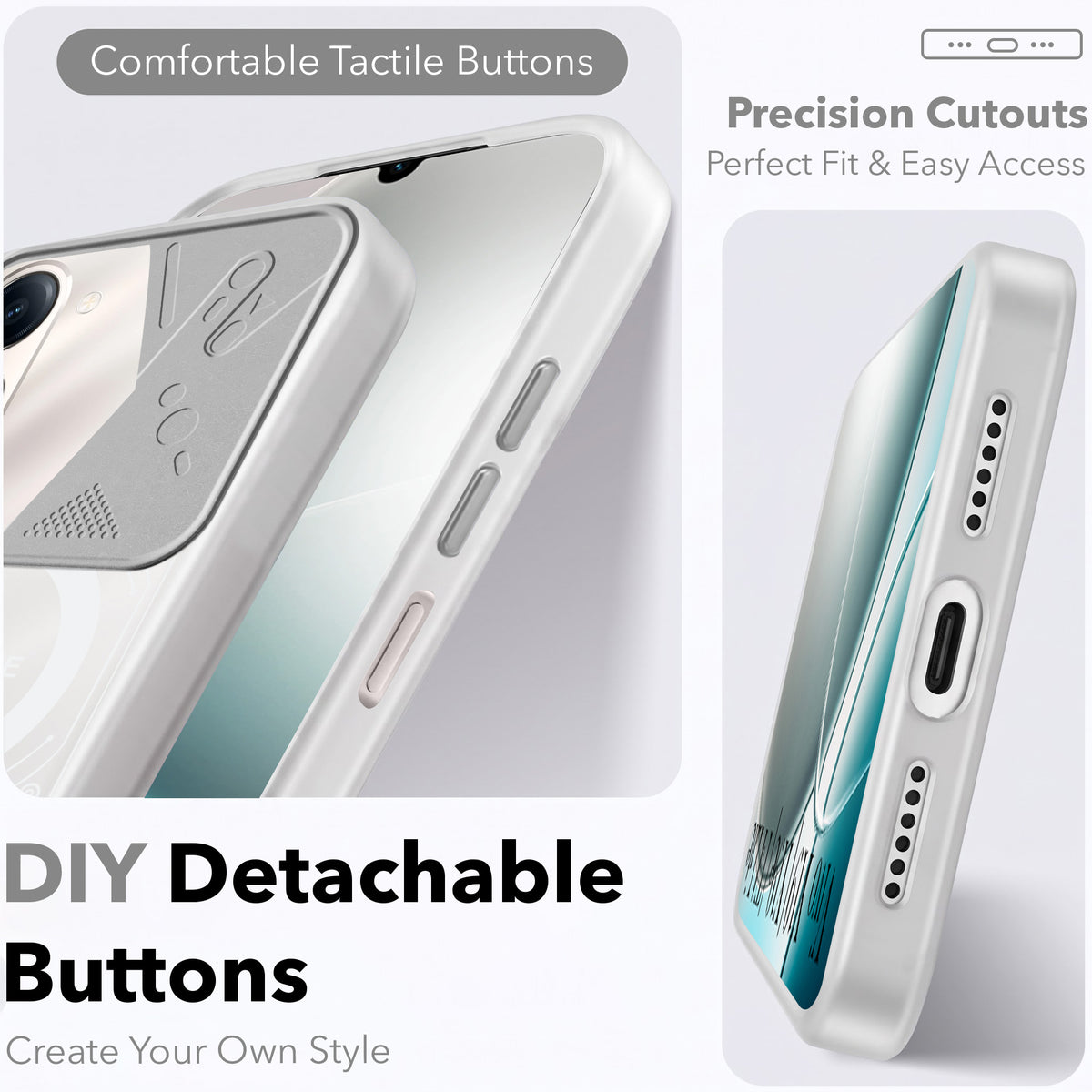 For Vivo Y19 | Vivo Y19e | Vivo T4 Lite Metallic Back Cover Case (Metallic Camera Protection & Buttons | Translucent Milky Shade | Hard Polycarbonate)