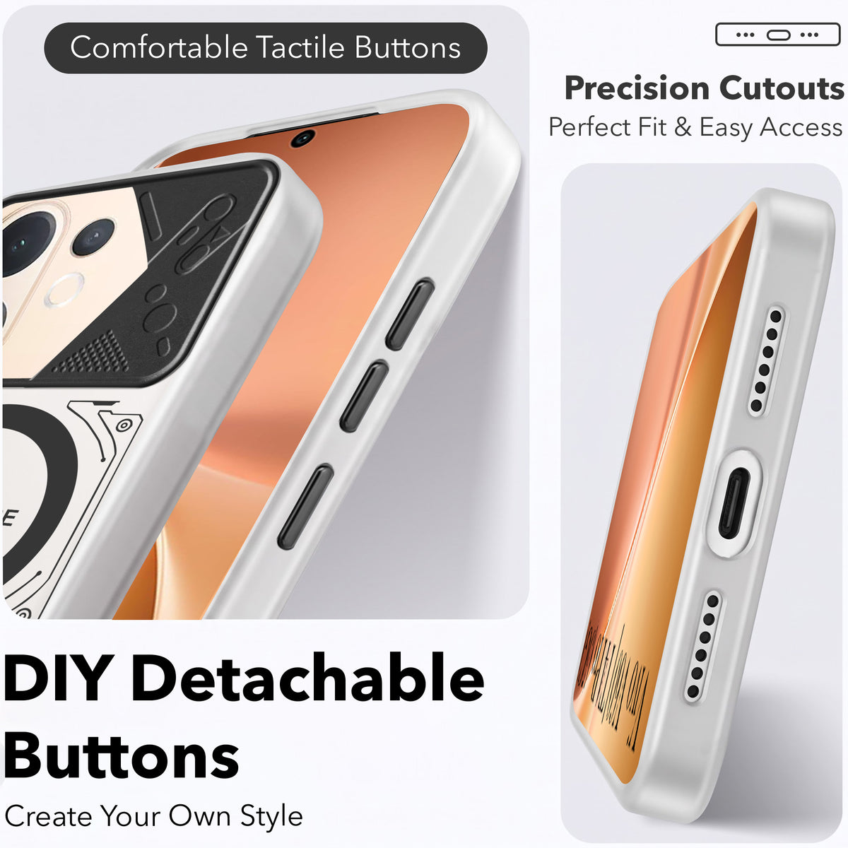 For Vivo V60 | Vivo T4 Pro Metallic Back Cover Case (Metallic Camera Protection & Buttons | Translucent Milky Shade | Hard Polycarbonate)