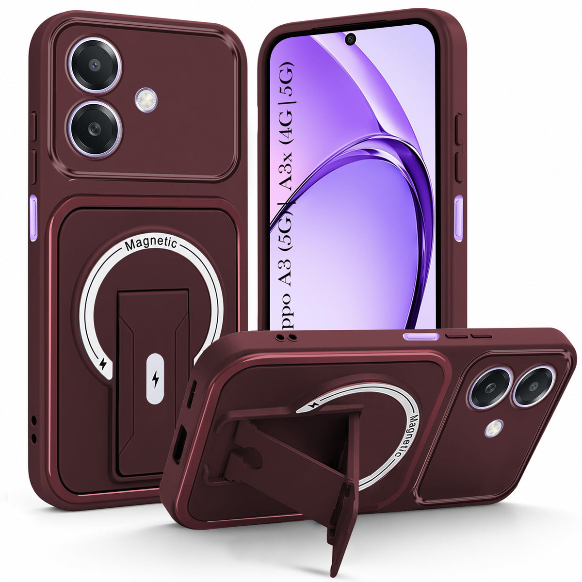 For Oppo A3X (4G/5G) | Oppo A3 5G Back Case Cover Metallic (Hybrid Armor Kickstand | MagSafe Compatible | Camera Protection Shockproof)