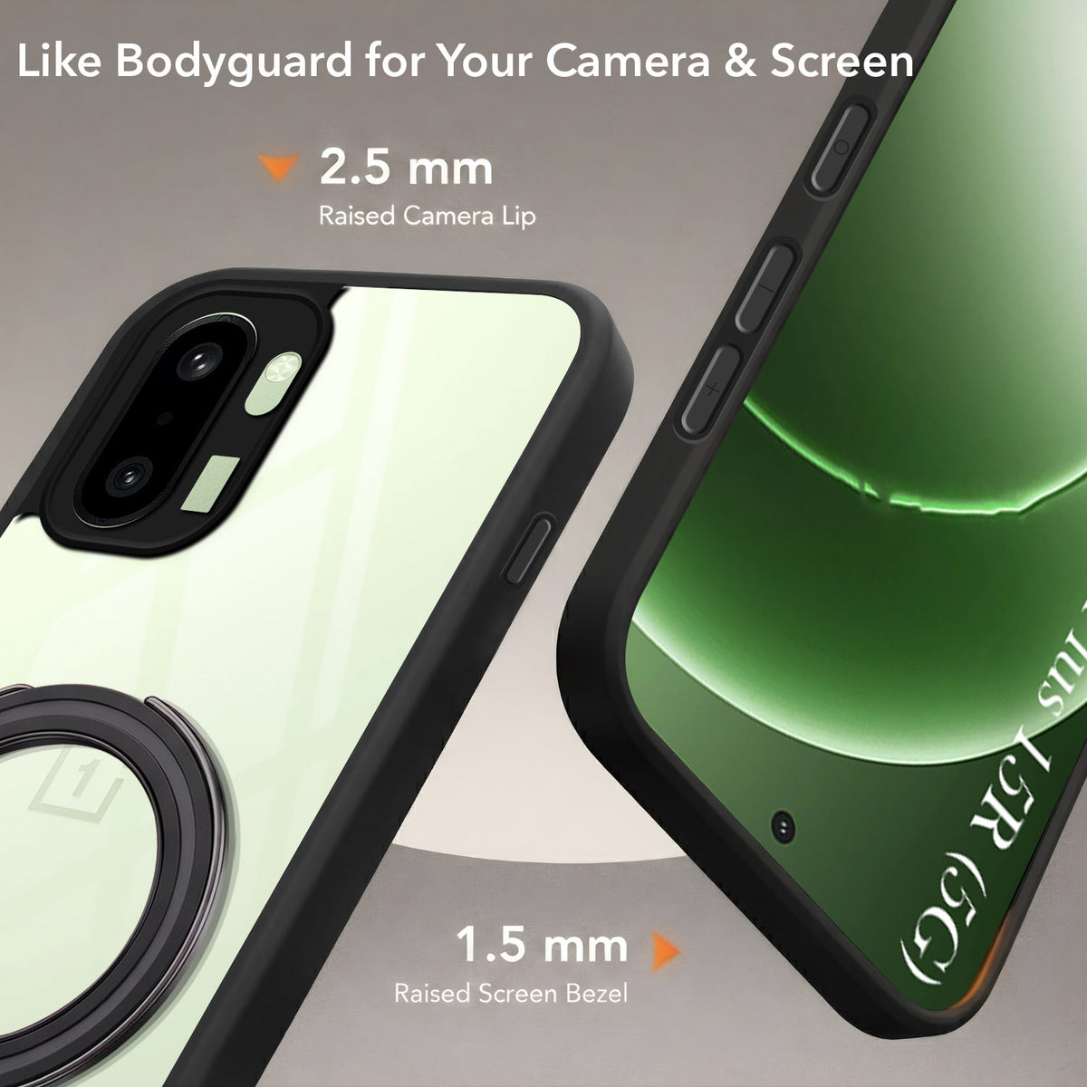 For OnePlus 15R Back Cover Case (Kick Stand Ring Holder | Life time Anti Yellow | Camera Protection)