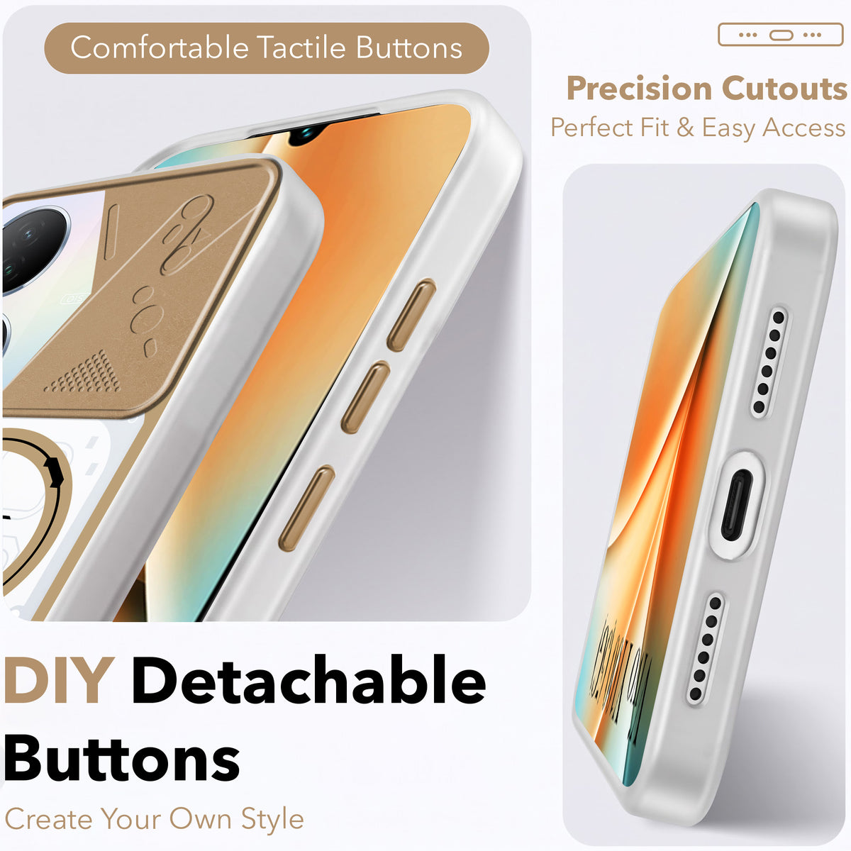 For Vivo Y100 5G Metallic Back Cover Case (Metallic Camera Protection & Buttons | Translucent Milky Shade | Hard Polycarbonate)