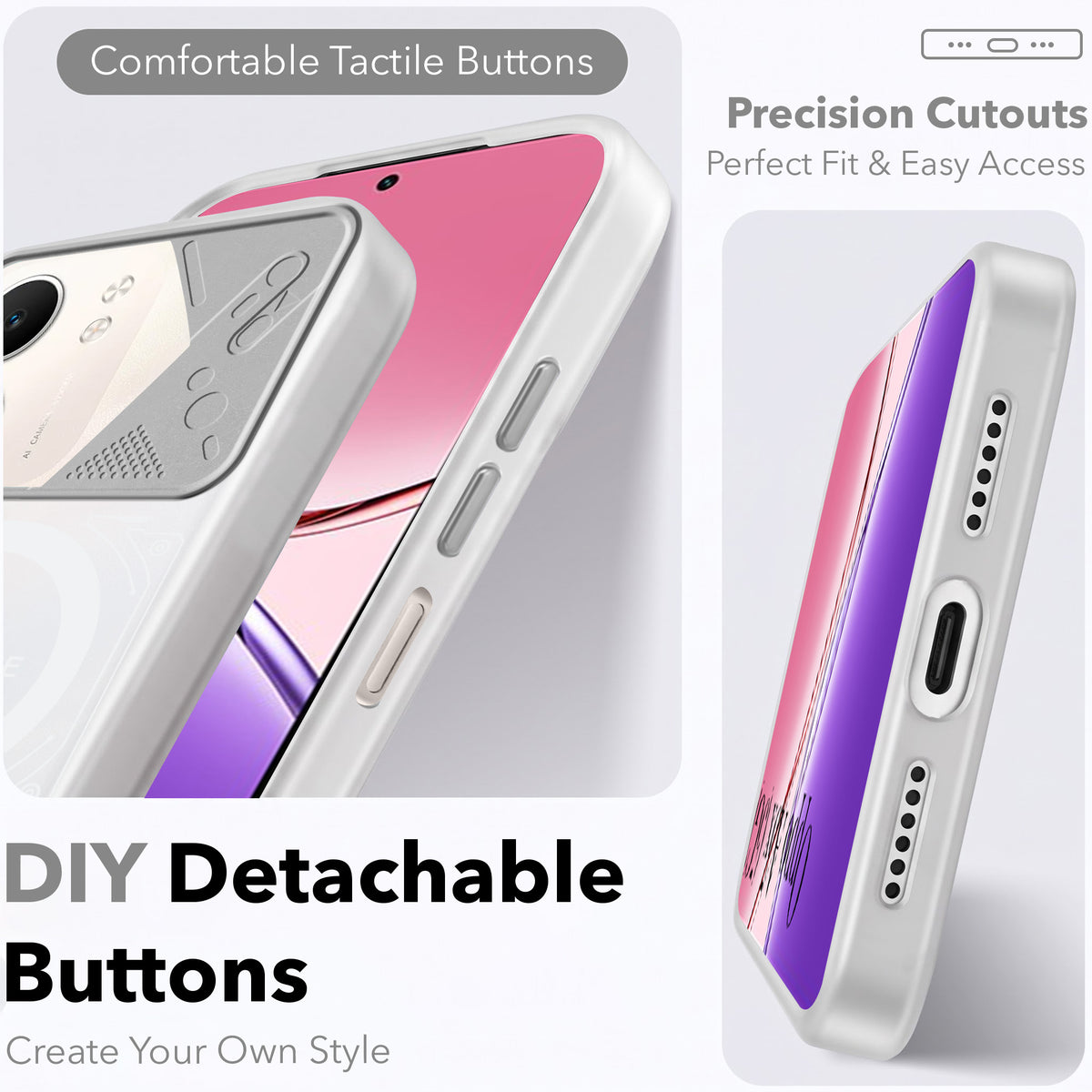 For Oppo A5X Metallic Back Cover Case (Metallic Camera Protection & Buttons | Translucent Milky Shade | Hard Polycarbonate)