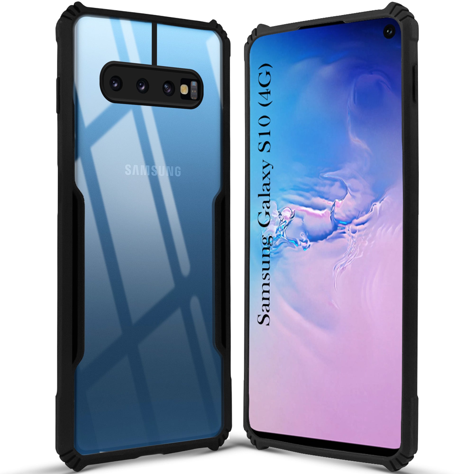 For Samsung Galaxy S10 Back Cover Case Hybrid (Shockproof with Polycarbonate Clear Panel | Professional Black)