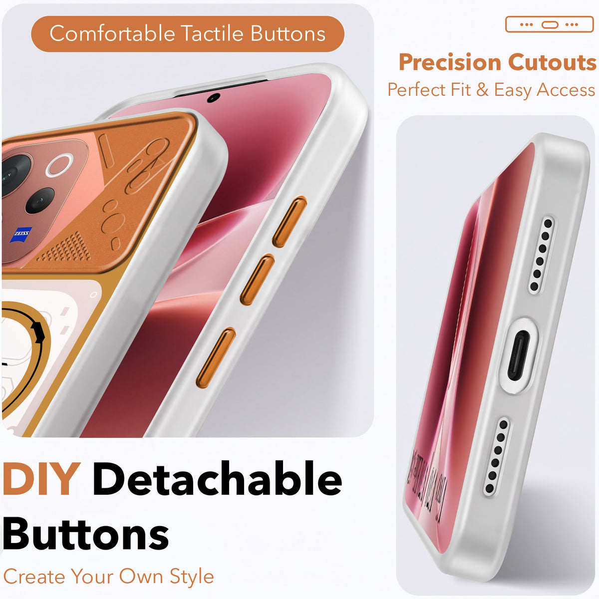 For Vivo V70 | Vivo V70 Elite 5G Metallic Back Cover Case (Metallic Camera Protection & Buttons | Translucent Milky Shade | Hard Polycarbonate)
