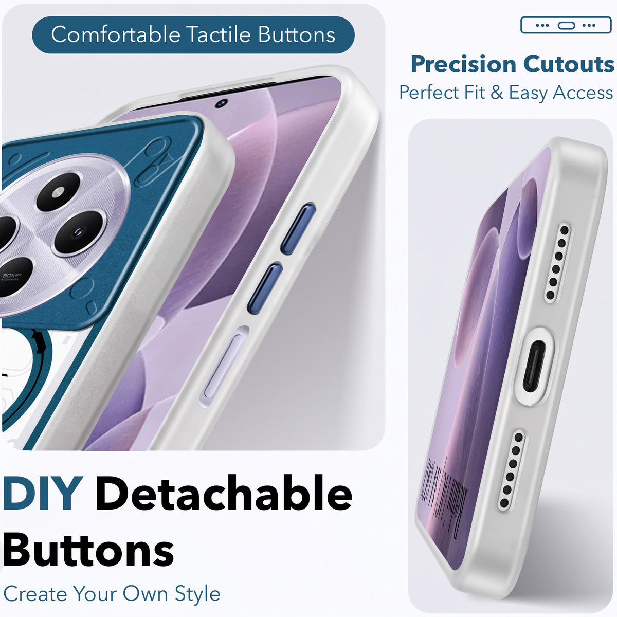 For Redmi A4 5G | Xiaomi Redmi 14C Metallic Back Cover Case (Metallic Camera Protection & Buttons | Translucent Milky Shade | Hard Polycarbonate)
