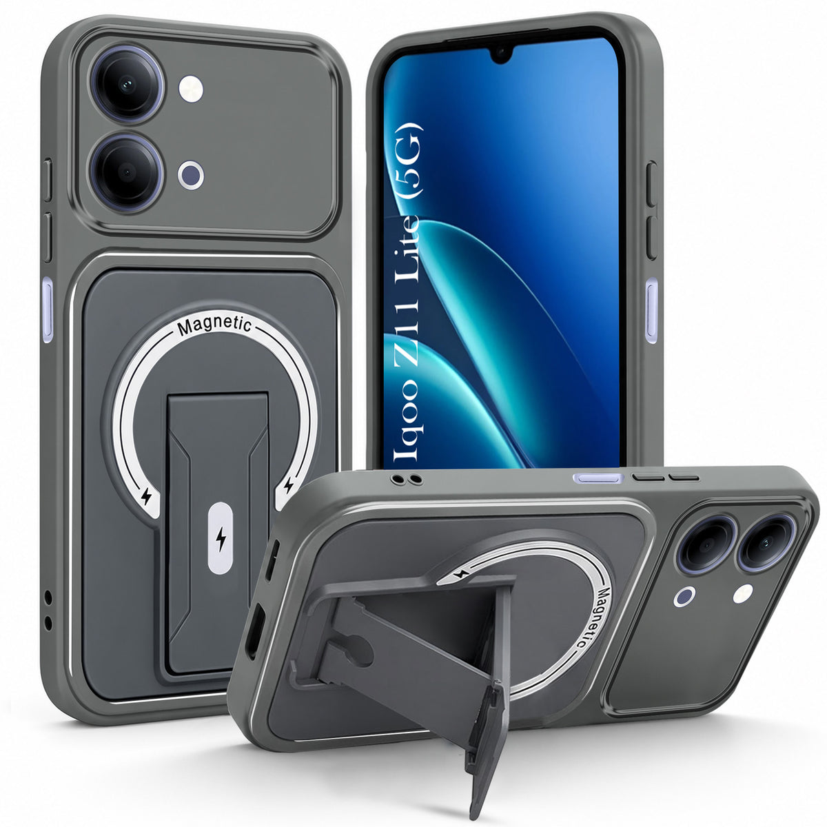 For Vivo iQOO Z11 Lite Back Case Cover Metallic (Hybrid Armor Kickstand | MagSafe Compatible | Camera Protection Shockproof)