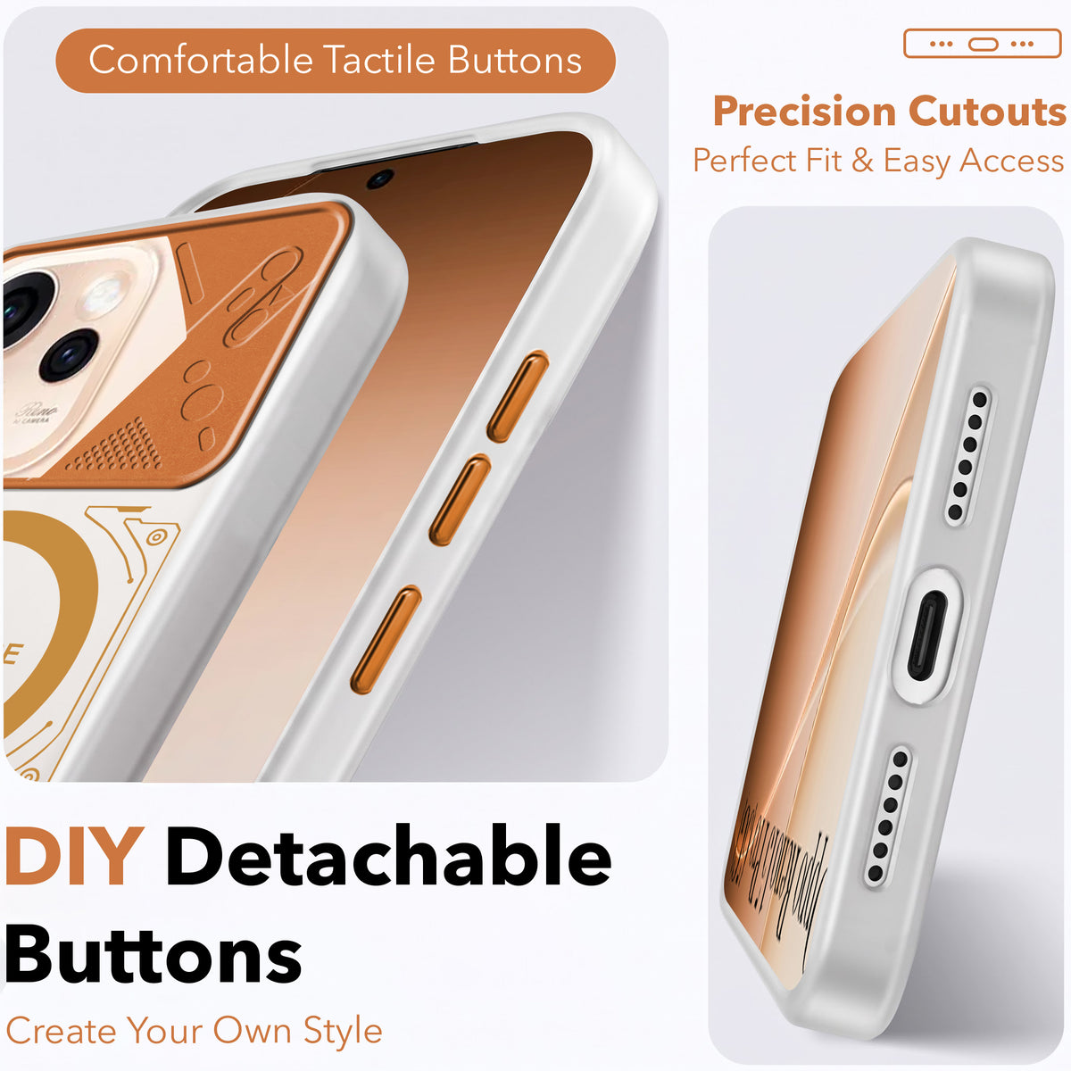 For Oppo Reno15 Pro 5G | Oppo Reno 15 Pro 5G Metallic Back Cover Case (Metallic Camera Protection & Buttons | Translucent Milky Shade | Hard Polycarbonate)