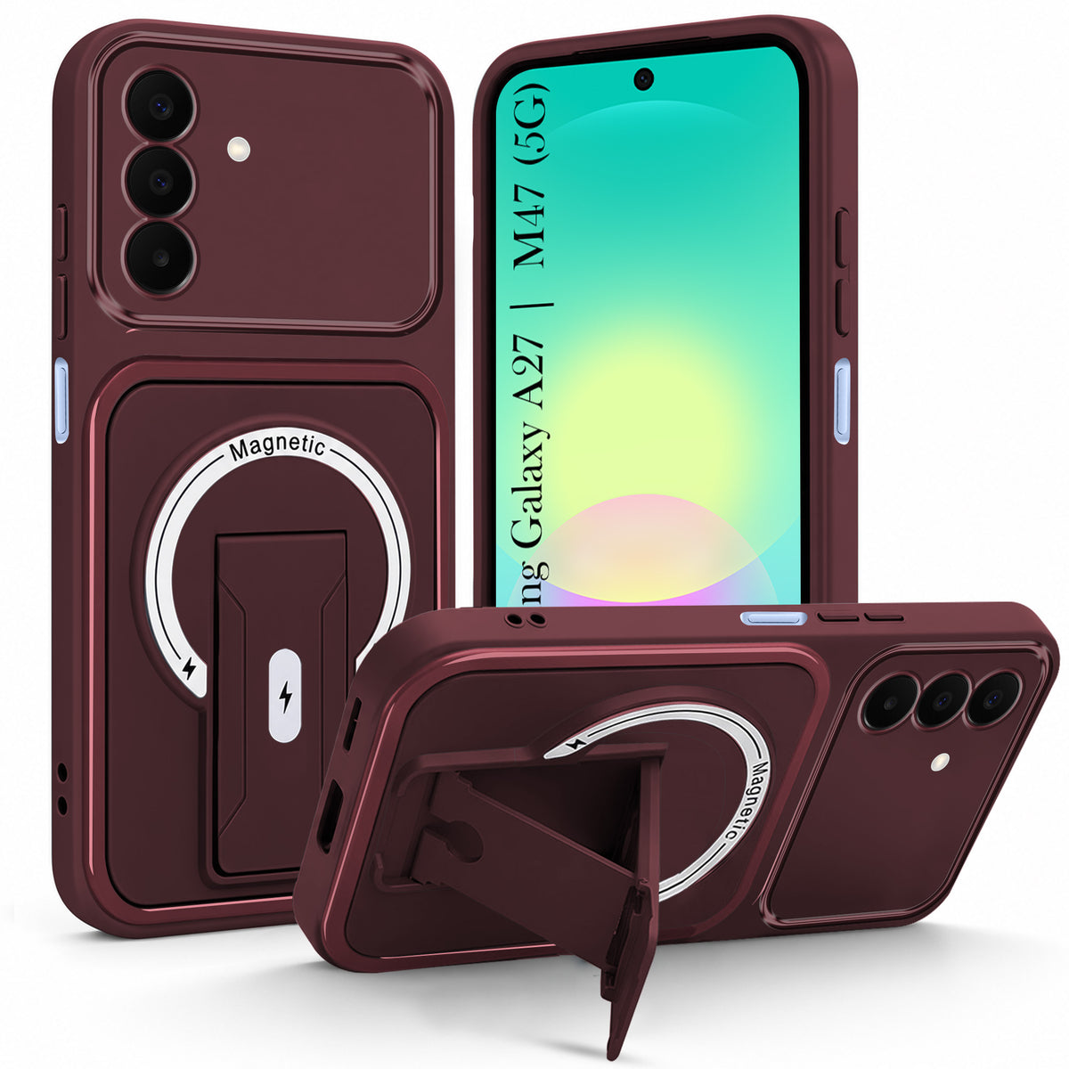 For Samsung Galaxy A27 5G | Galaxy M47 5G Back Case Cover Metallic (Hybrid Armor Kickstand | MagSafe Compatible | Camera Protection Shockproof)