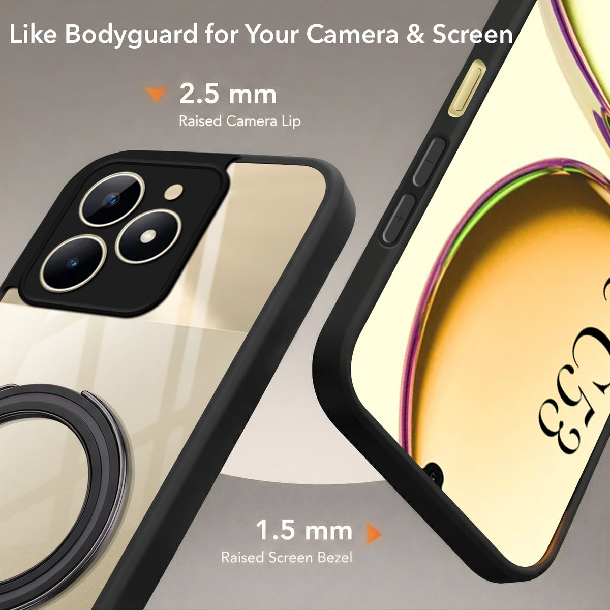 For Realme C53 Back Cover Case (Kick Stand Ring Holder | Life time Anti Yellow | Camera Protection)