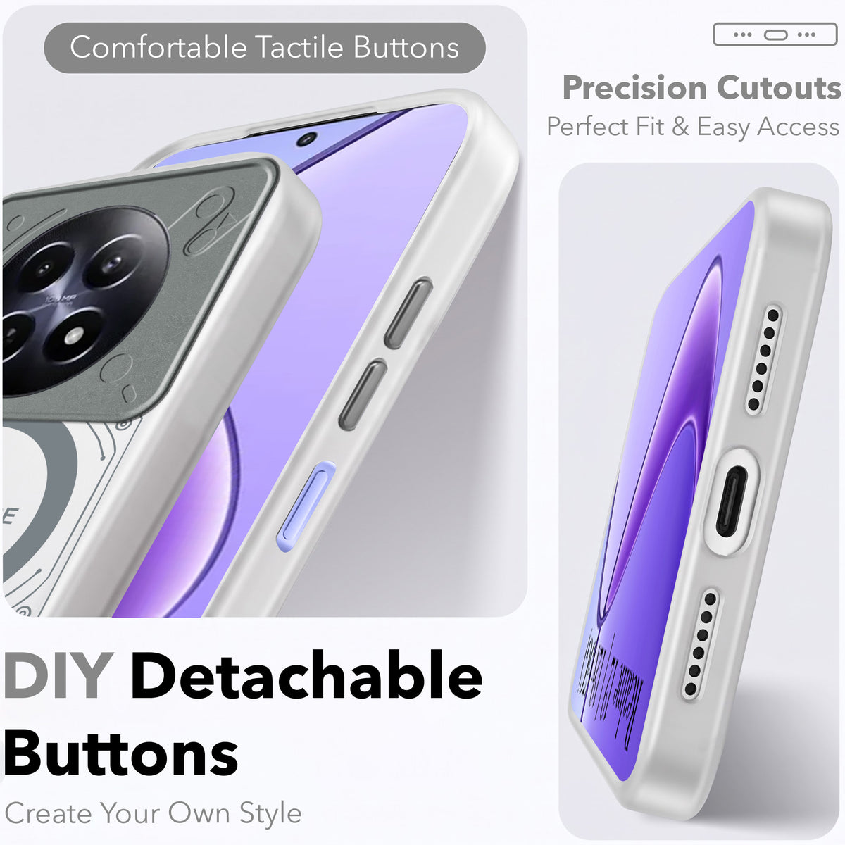 For Realme 12 | Realme 12X Metallic Back Cover Case (Metallic Camera Protection & Buttons | Translucent Milky Shade | Hard Polycarbonate)