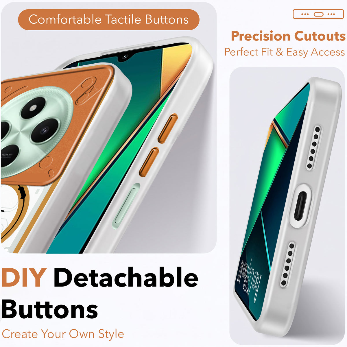 For Poco C75 | Poco M7 Metallic Back Cover Case (Metallic Camera Protection & Buttons | Translucent Milky Shade | Hard Polycarbonate)