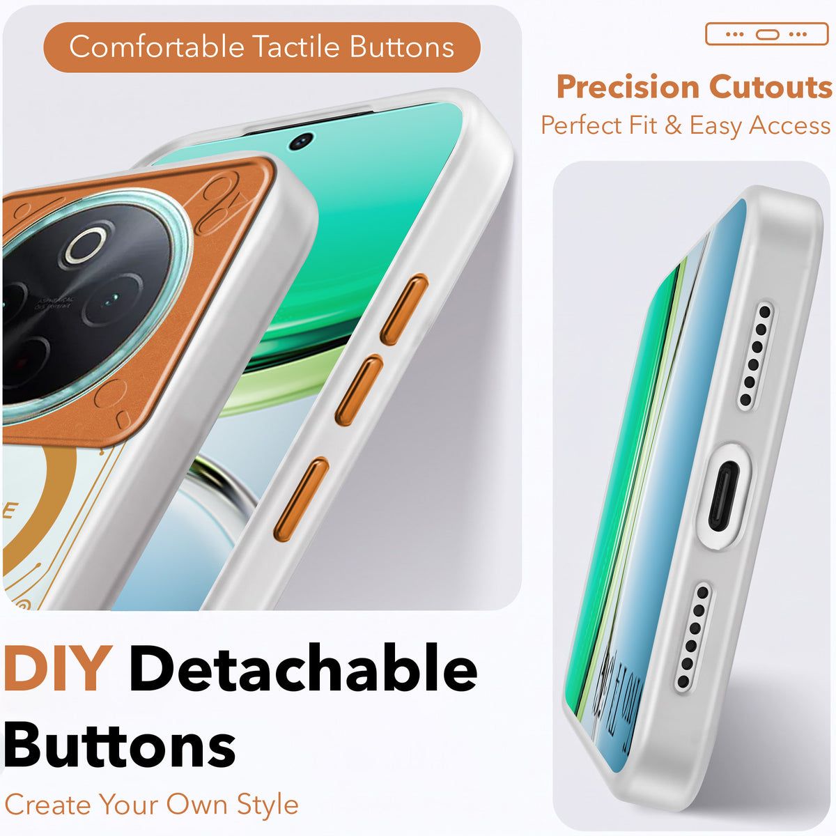 For Vivo T4 Metallic Back Cover Case (Metallic Camera Protection & Buttons | Translucent Milky Shade | Hard Polycarbonate)