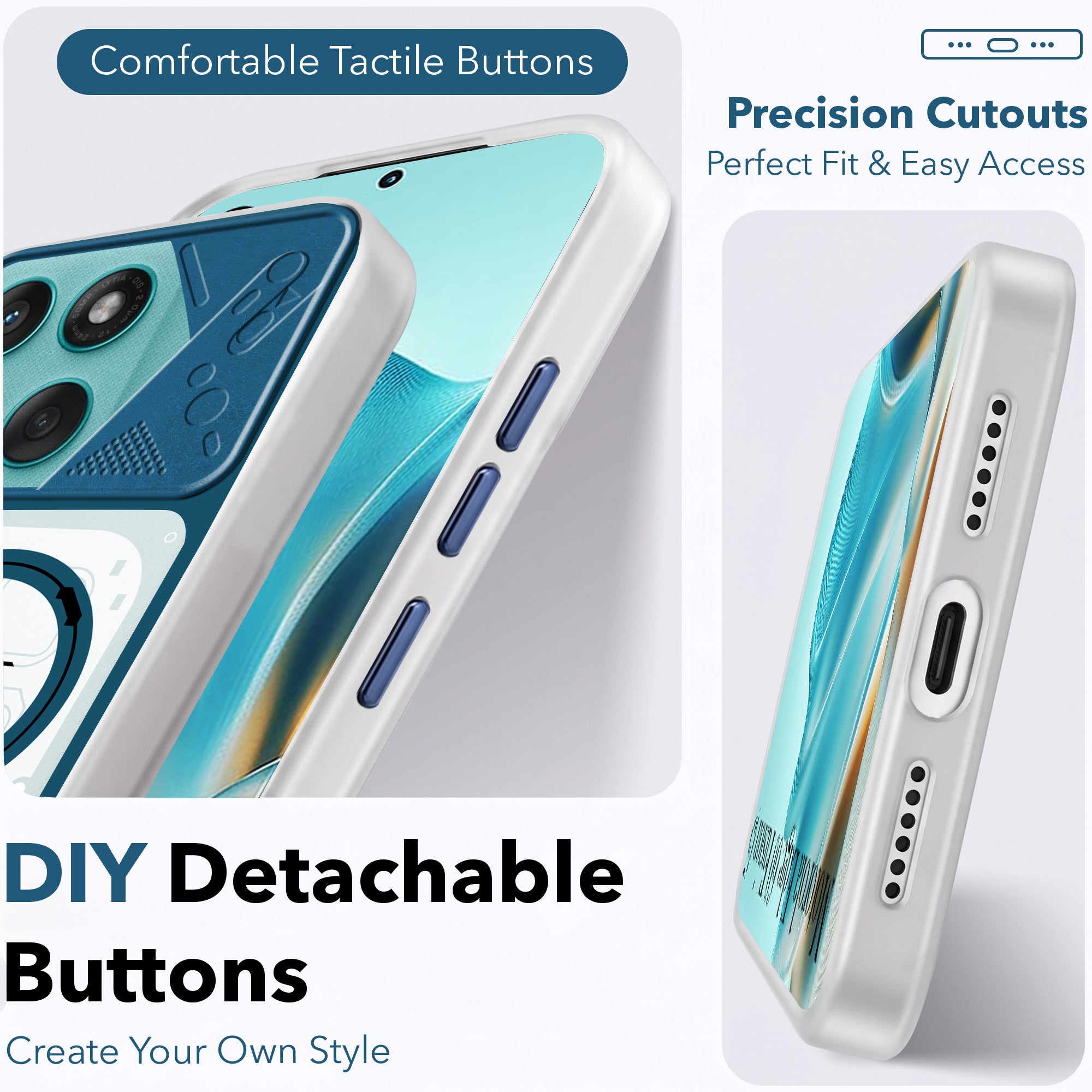 For Motorola Moto Edge 60 Fusion Metallic Back Cover Case (Metallic Camera Protection & Buttons | Translucent Milky Shade | Hard Polycarbonate)