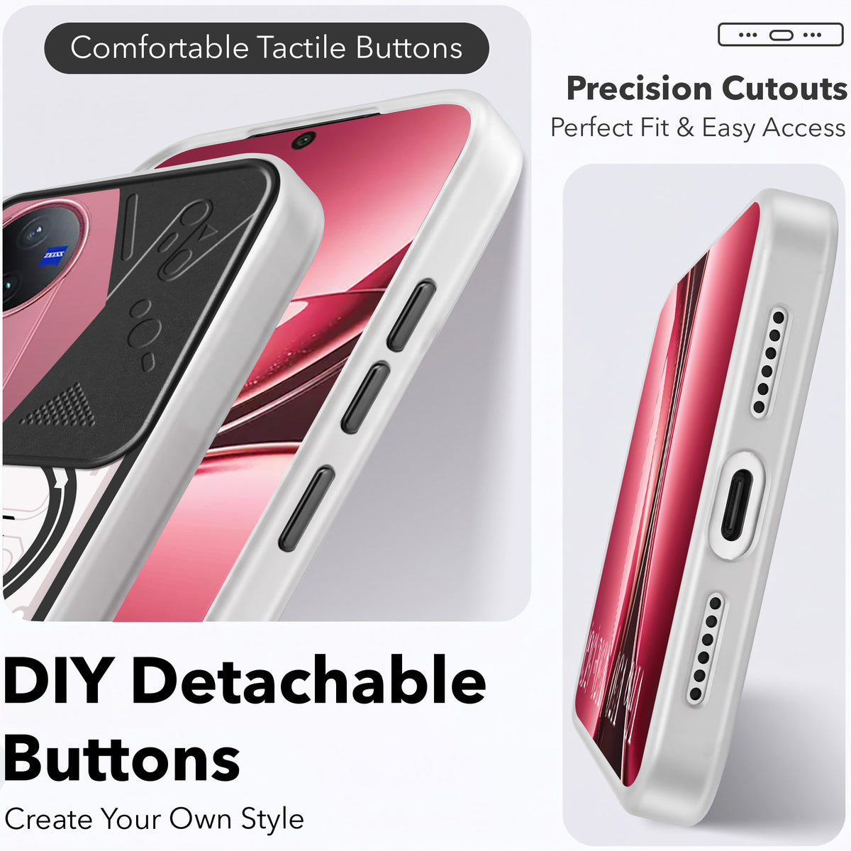 For Vivo V50 | Vivo V50e Metallic Back Cover Case (Metallic Camera Protection & Buttons | Translucent Milky Shade | Hard Polycarbonate)