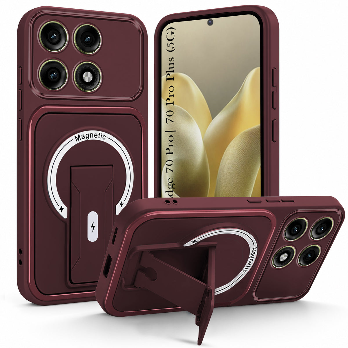 For Motorola Edge 70 Pro | Edge 70 Pro Plus Back Case Cover Metallic (Hybrid Armor Kickstand | MagSafe Compatible | Camera Protection Shockproof)