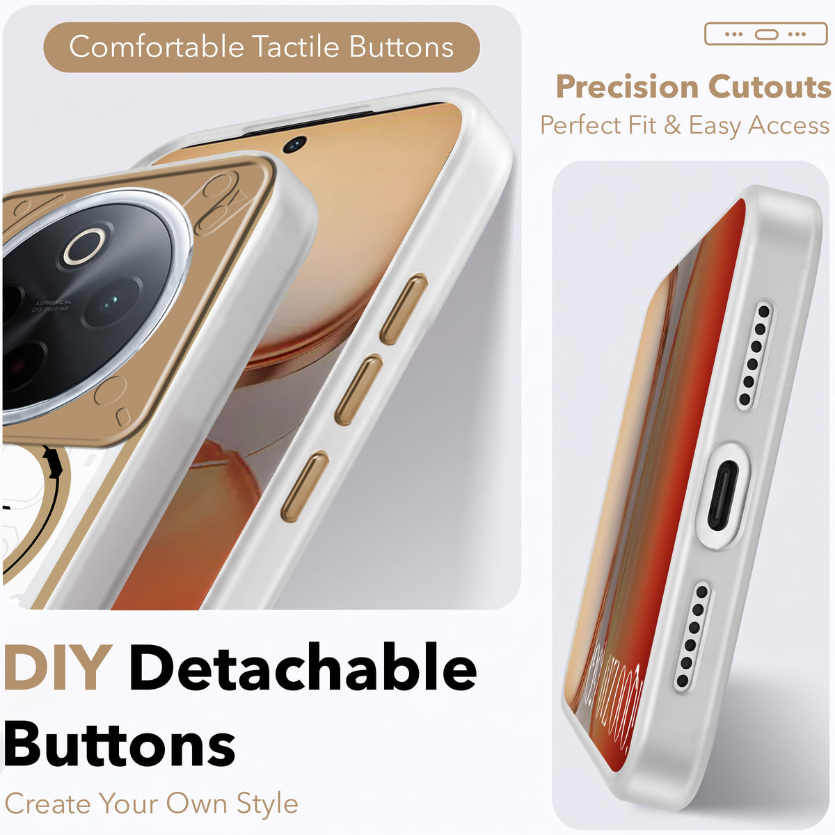 For Vivo iQOO Z10 Metallic Back Cover Case (Metallic Camera Protection & Buttons | Translucent Milky Shade | Hard Polycarbonate)
