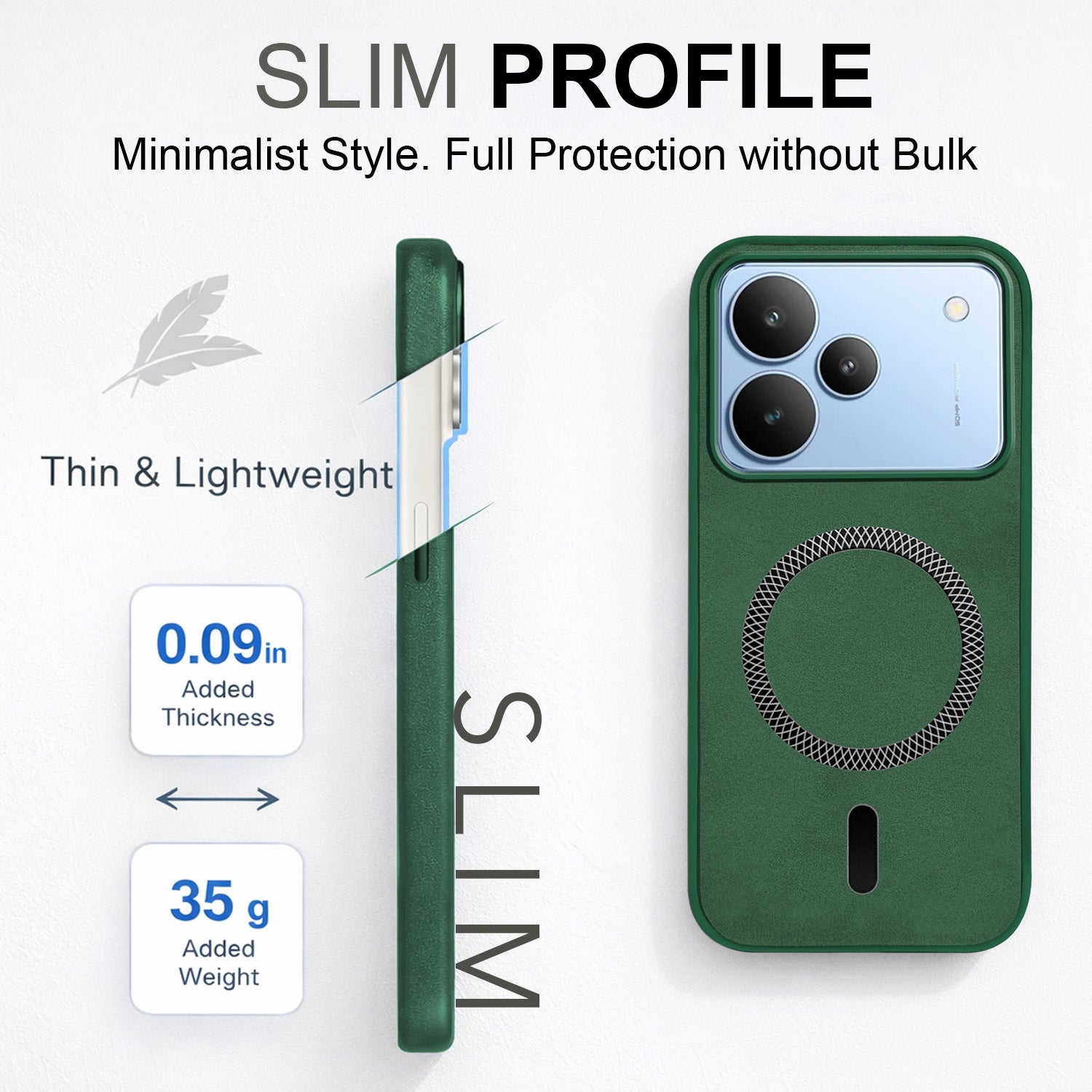 For Realme P4 Back Cover Case Leather Finish (MagSafe Compatible Wireless Charging | Soft Touch | Camera Bump Protection)