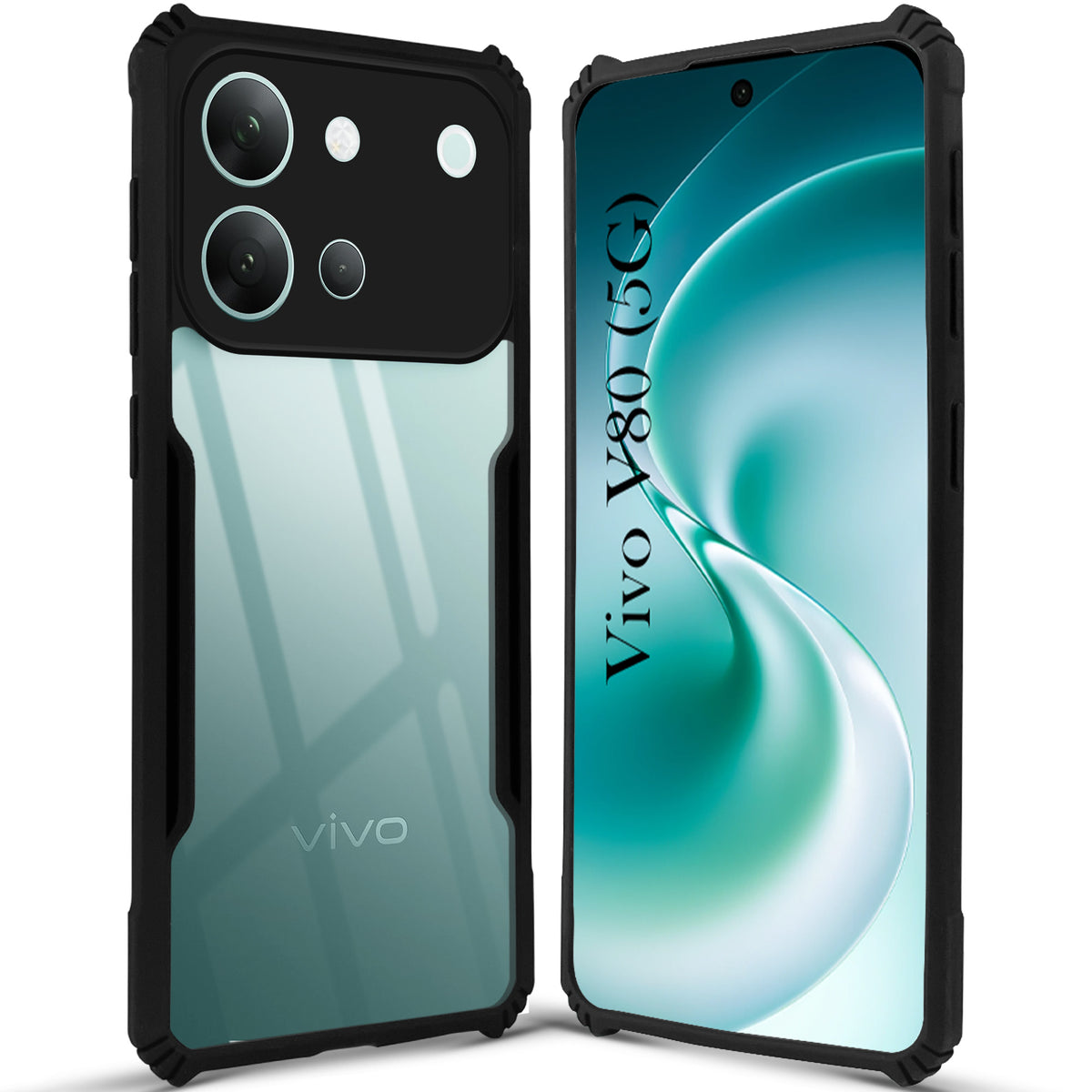 For Vivo V80 5G Back Cover Case Hybrid (Shockproof with Polycarbonate Clear Panel | Professional Black)