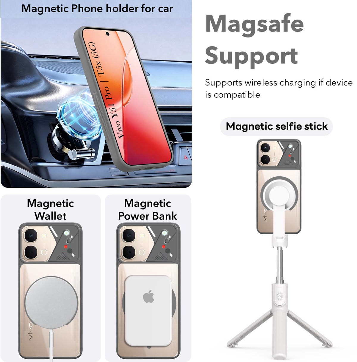 For Vivo Y51 Pro 5G | Vivo T5x Back Cover Case Lifetime Anti-Yellow Clear (Camera Protection | Side Grip | Wireless MagSafe Compatible)