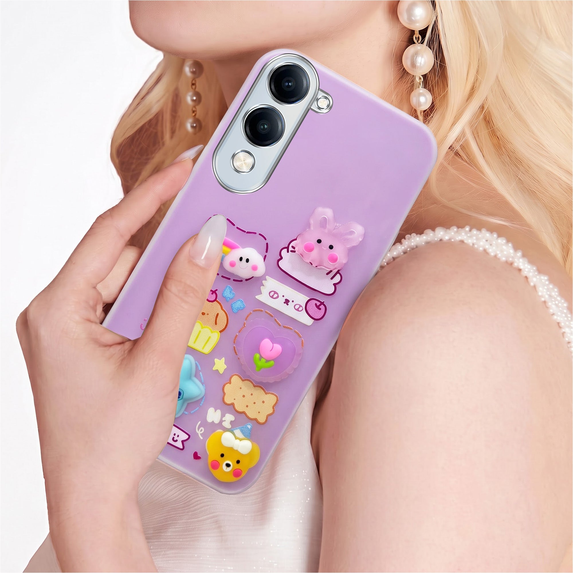 For Vivo Y19 | Vivo Y19e | Vivo T4 Lite Back Cover Case (3D Cute Cartoons | Hard Back Side Soft | Matte Premium Finish | HD Printing)