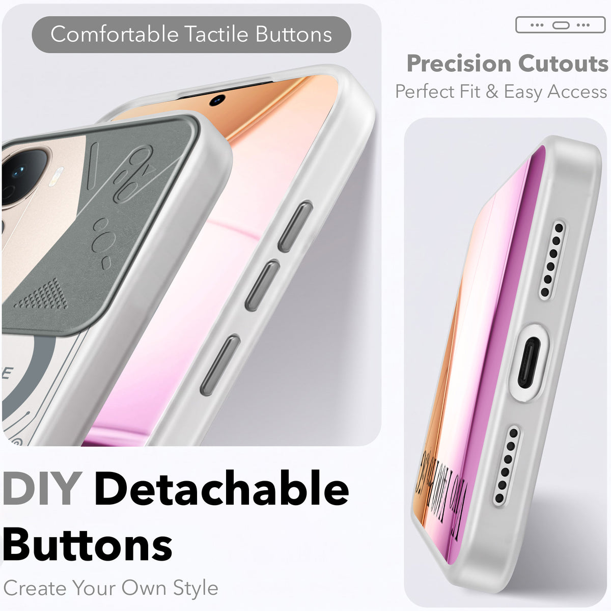 For Vivo Y400 Pro Metallic Back Cover Case (Metallic Camera Protection & Buttons | Translucent Milky Shade | Hard Polycarbonate)