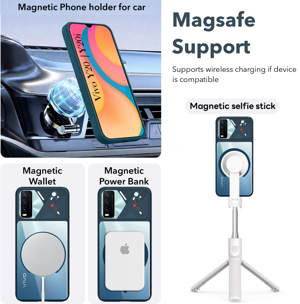 For Vivo Y20 | Y20i Back Cover Case Lifetime Anti-Yellow Clear (Camera Protection | Side Grip | Wireless MagSafe Compatible)