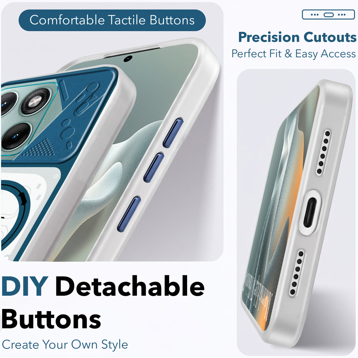For Motorola Moto Edge 70 Fusion Metallic Back Cover Case (Metallic Camera Protection & Buttons | Translucent Milky Shade | Hard Polycarbonate)