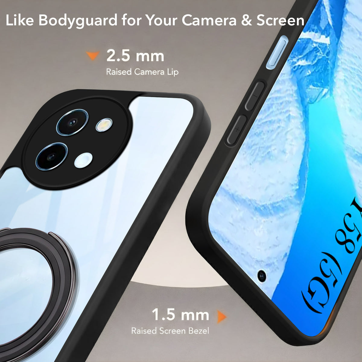 For Vivo Y58 5G Back Cover Case (Kick Stand Ring Holder | Life time Anti Yellow | Camera Protection)