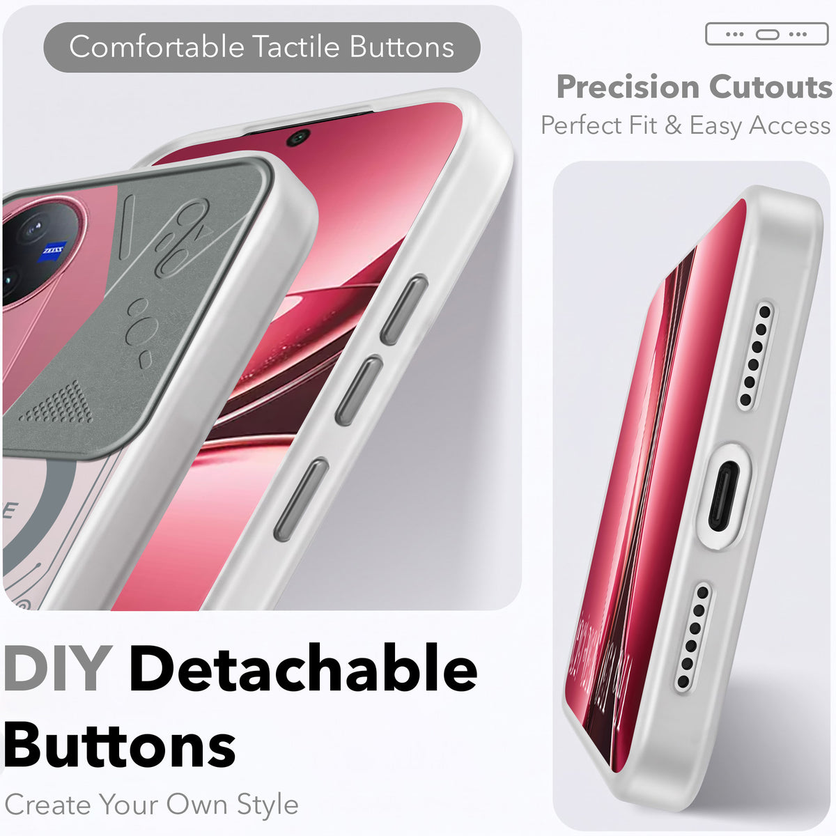 For Vivo V50 | Vivo V50e  Metallic Back Cover Case (Metallic Camera Protection & Buttons | Translucent Milky Shade | Hard Polycarbonate)