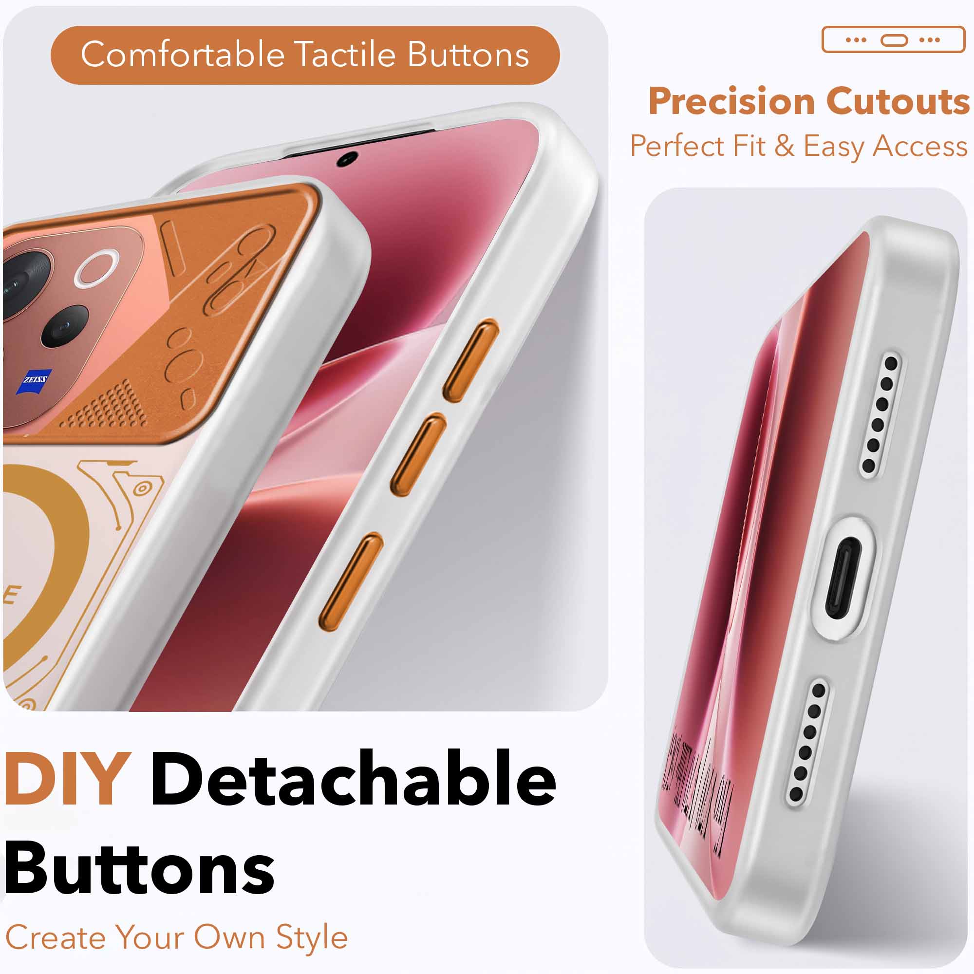 For Vivo V70 | Vivo V70 Elite 5G Metallic Back Cover Case (Metallic Camera Protection & Buttons | Translucent Milky Shade | Hard Polycarbonate)