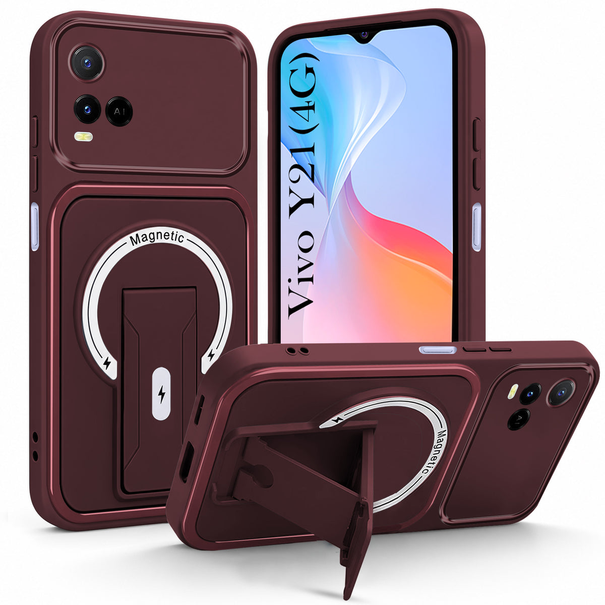For Vivo Y21 2021 Back Case Cover Metallic (Hybrid Armor Kickstand | MagSafe Compatible | Camera Protection Shockproof)