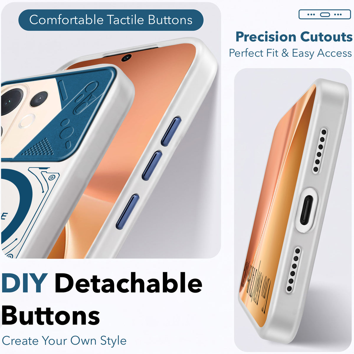 For Vivo V60 | Vivo T4 Pro Metallic Back Cover Case (Metallic Camera Protection & Buttons | Translucent Milky Shade | Hard Polycarbonate)