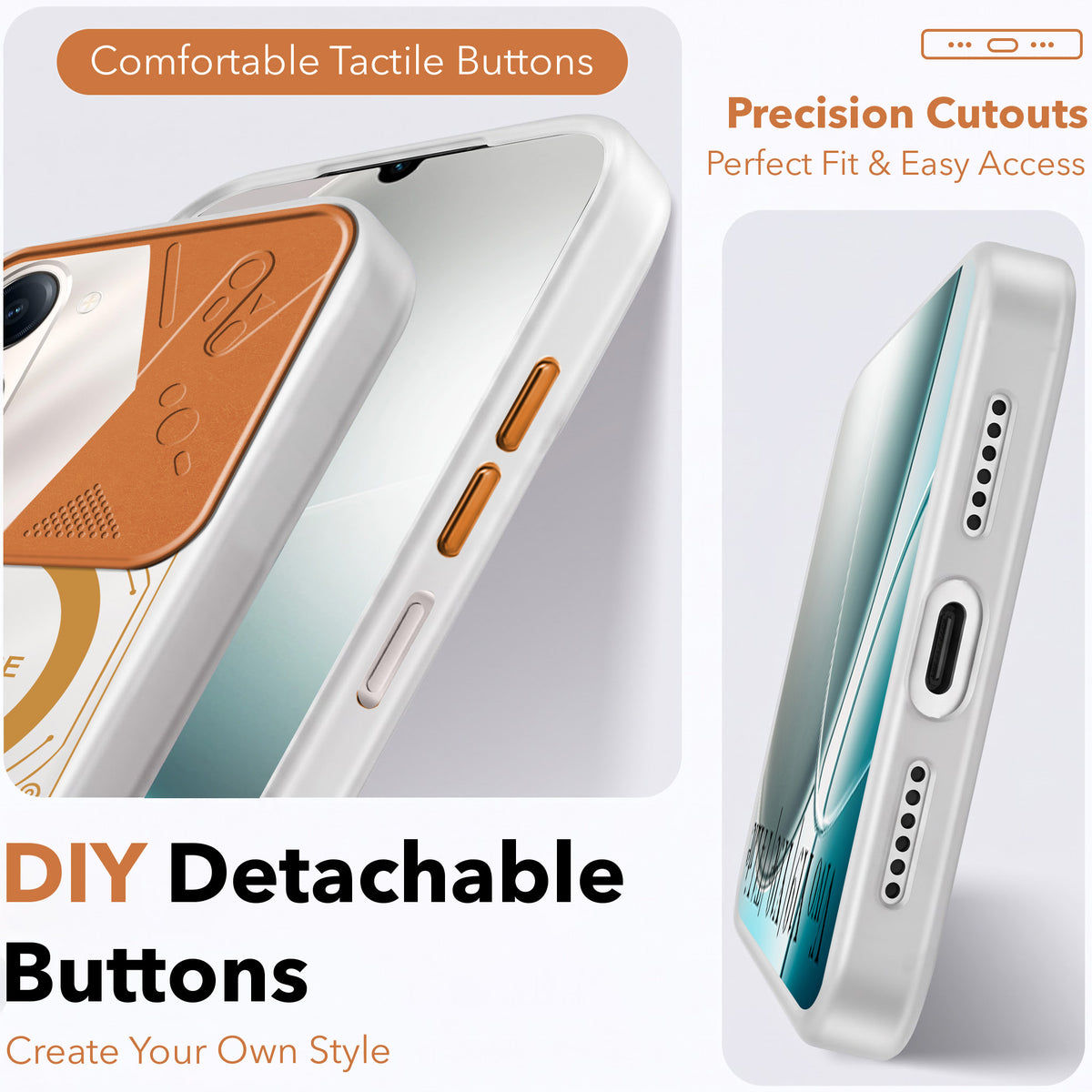 For Vivo Y19 | Vivo Y19e | Vivo T4 Lite Metallic Back Cover Case (Metallic Camera Protection & Buttons | Translucent Milky Shade | Hard Polycarbonate)