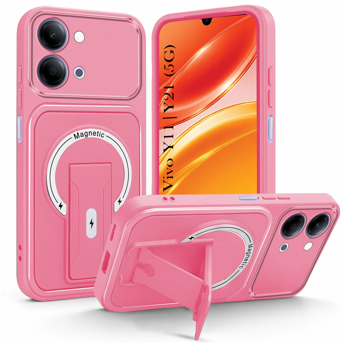 For Vivo Y11 | Vivo Y21 5G Back Case Cover Metallic (Hybrid Armor Kickstand | MagSafe Compatible | Camera Protection Shockproof)