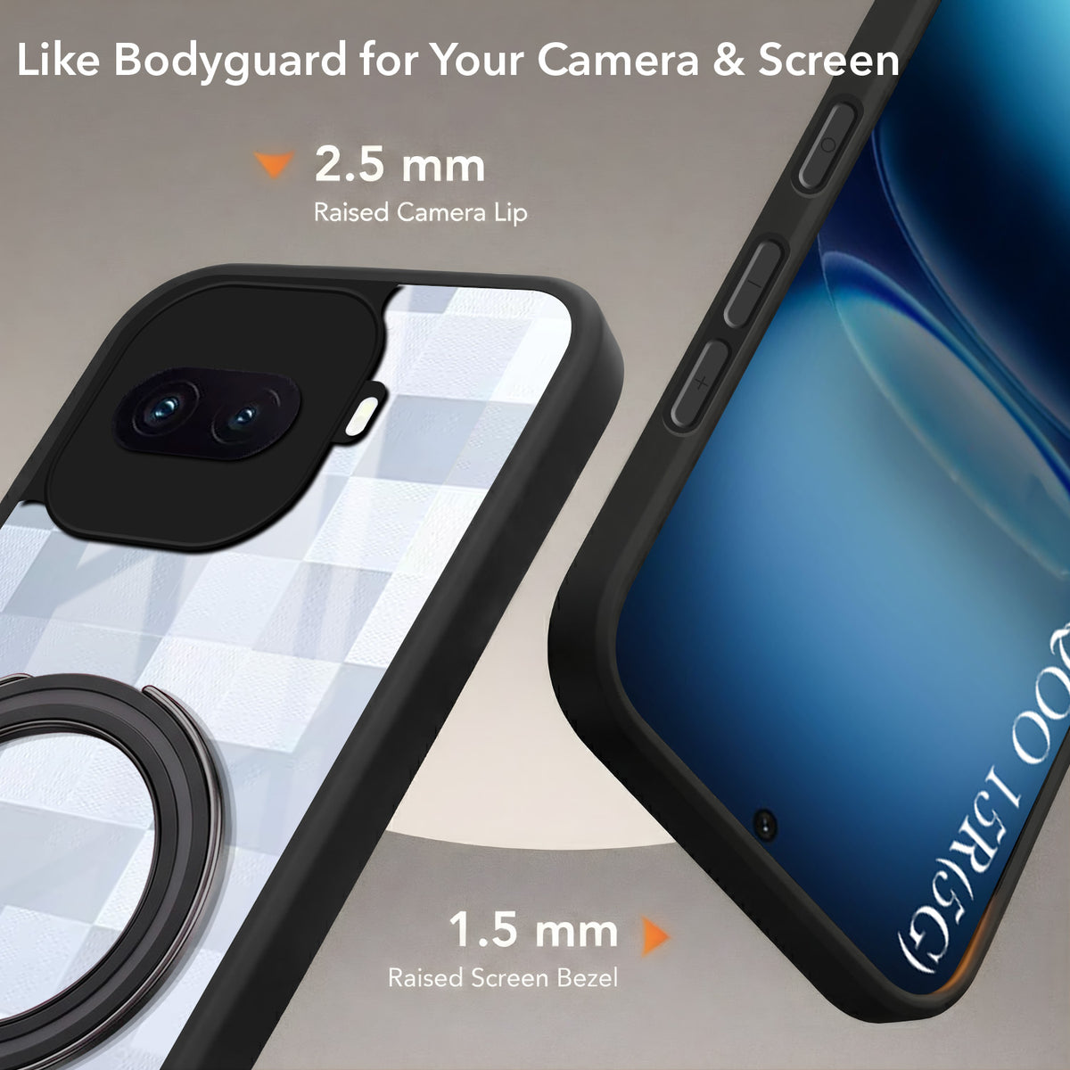 For Vivo iQOO 15R 5G Back Cover Case (Kick Stand Ring Holder | Life time Anti Yellow | Camera Protection)