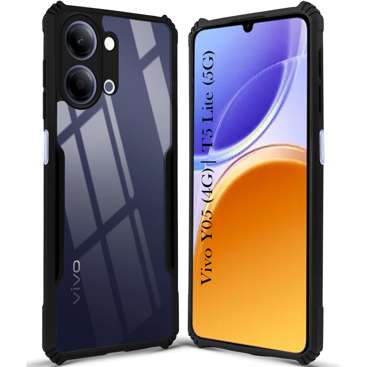 For Vivo Y05 (4G) | Vivo T5 Lite (5G) Back Cover Case Hybrid  (Shockproof with Polycarbonate Clear Panel | Professional Black)