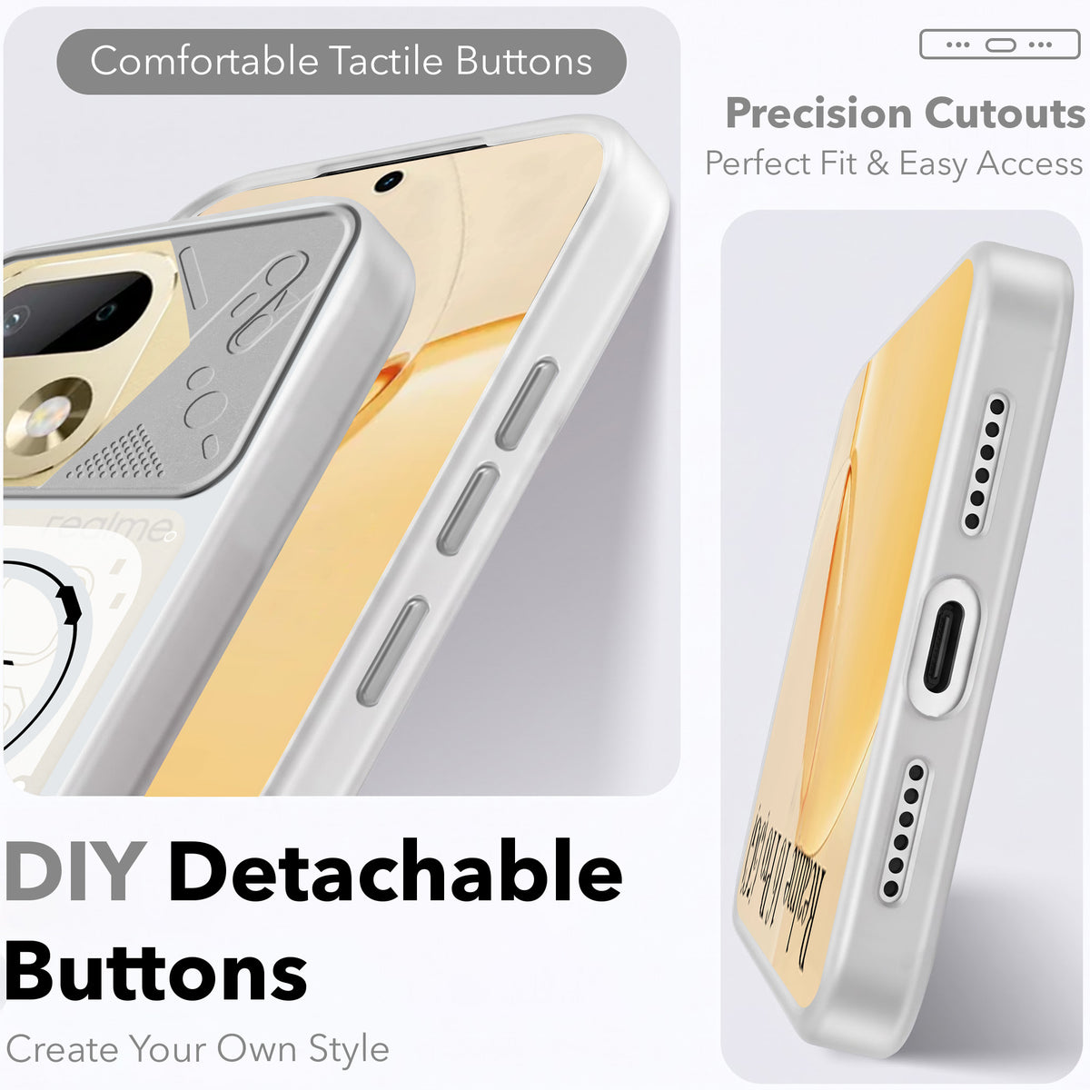 For Realme 16 Pro Metallic Back Cover Case (Metallic Camera Protection & Buttons | Translucent Milky Shade | Hard Polycarbonate)